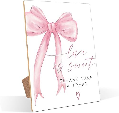 Miniatura 14 de Letrero con temática de lazo rosa Please Take One, decoraciones de despedida de soltera rosa, letreros de boda para recepción, decoración de mesa