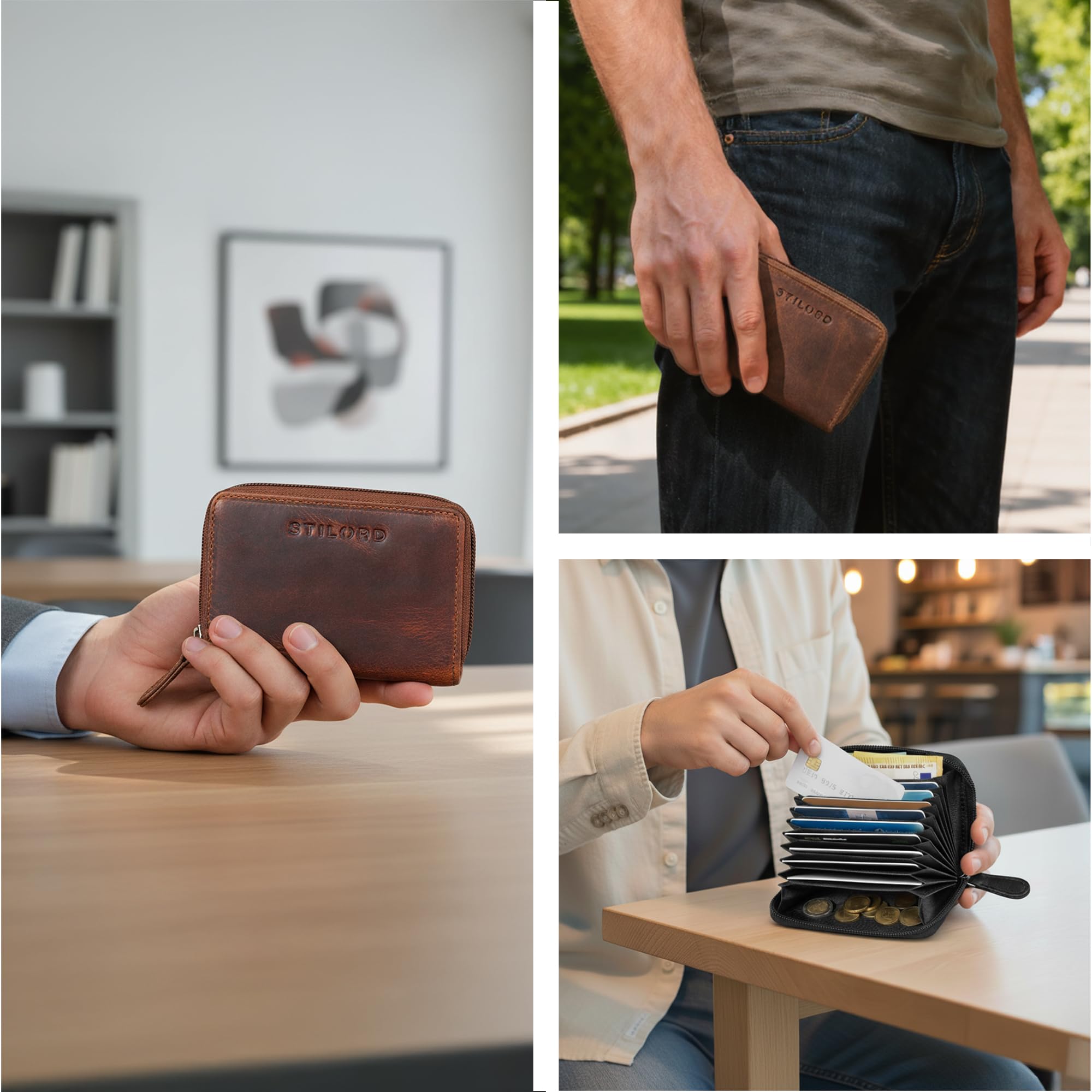 STILORD 'Luxor' Premium Cartera de Cuero para Hombre y Mujer Pequeño - Cartera de Cuero para Hombres y Mujeres con Protección RFID - Billetero con Monedero, Color:Kara - Cognac