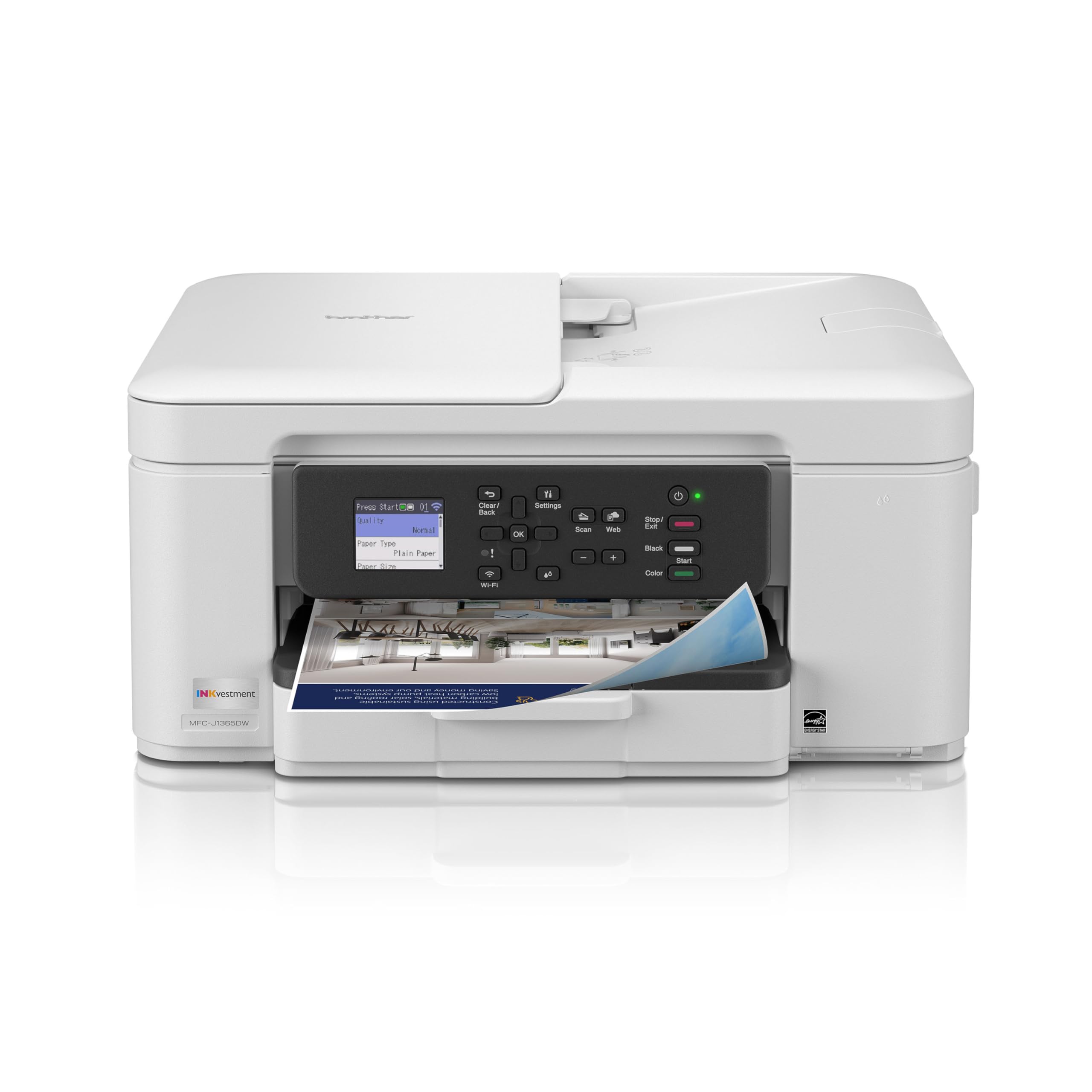 Brother INKvestment 1365 Wireless Colour Inkjet, All-in-one Printer for Home Use and Small Office, Copy, Scan with Auto Duplex Print, 1.8” Colour Display (MFC-J1365DW use LC504 Series Ink)