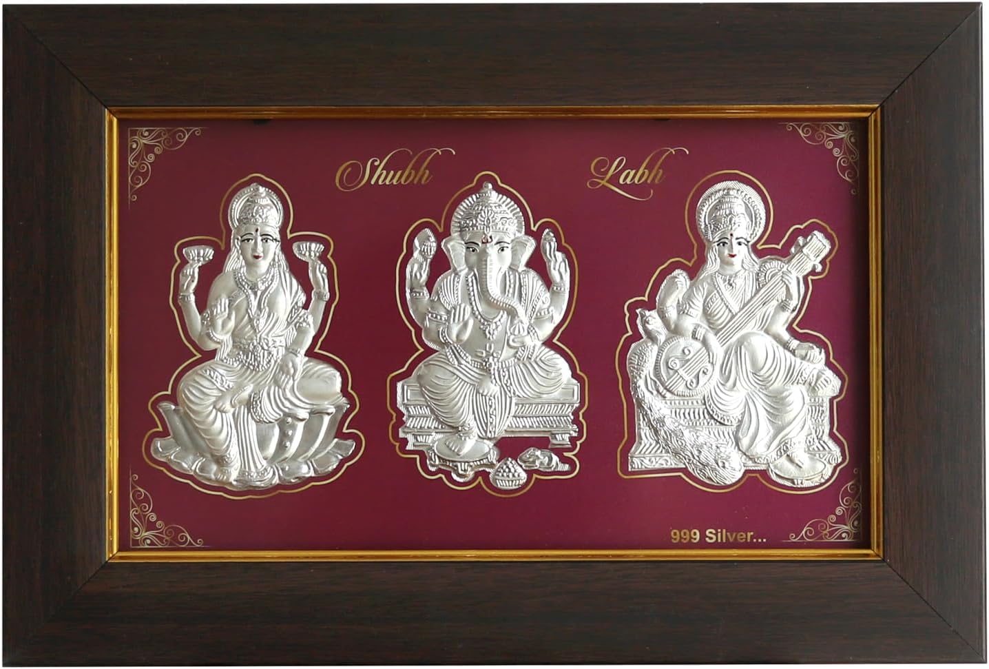 SHIJPIK 999 Pure Silver 9.5x6.5 inch Ganeshji Laxmiji Saraswatiji Frame for Decor, God Frame in Silver, Perfect for Gifting or Storing in the Pooja Room, Office, or Home