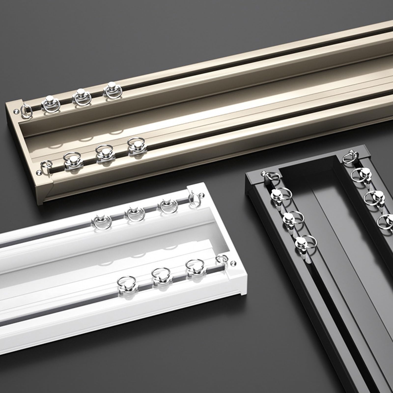 Doppelspurige Aluminium-Deckenhalterung mit leisen Rollen, perfekt für Dusch- und Fensterbehandlungen, einfache Installation, stilvolles Wohndekor-Zubehör (schwarz)