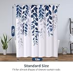 REZAYMRS Rideau de douche feuille bleue avec 12 Crochets, 72''x72'' imperméable Tissu de polyester Rideaux de douche pour salle de bain, Peignes Peées Rideau Hôtel, Lavable en machine, sécheuse rapide