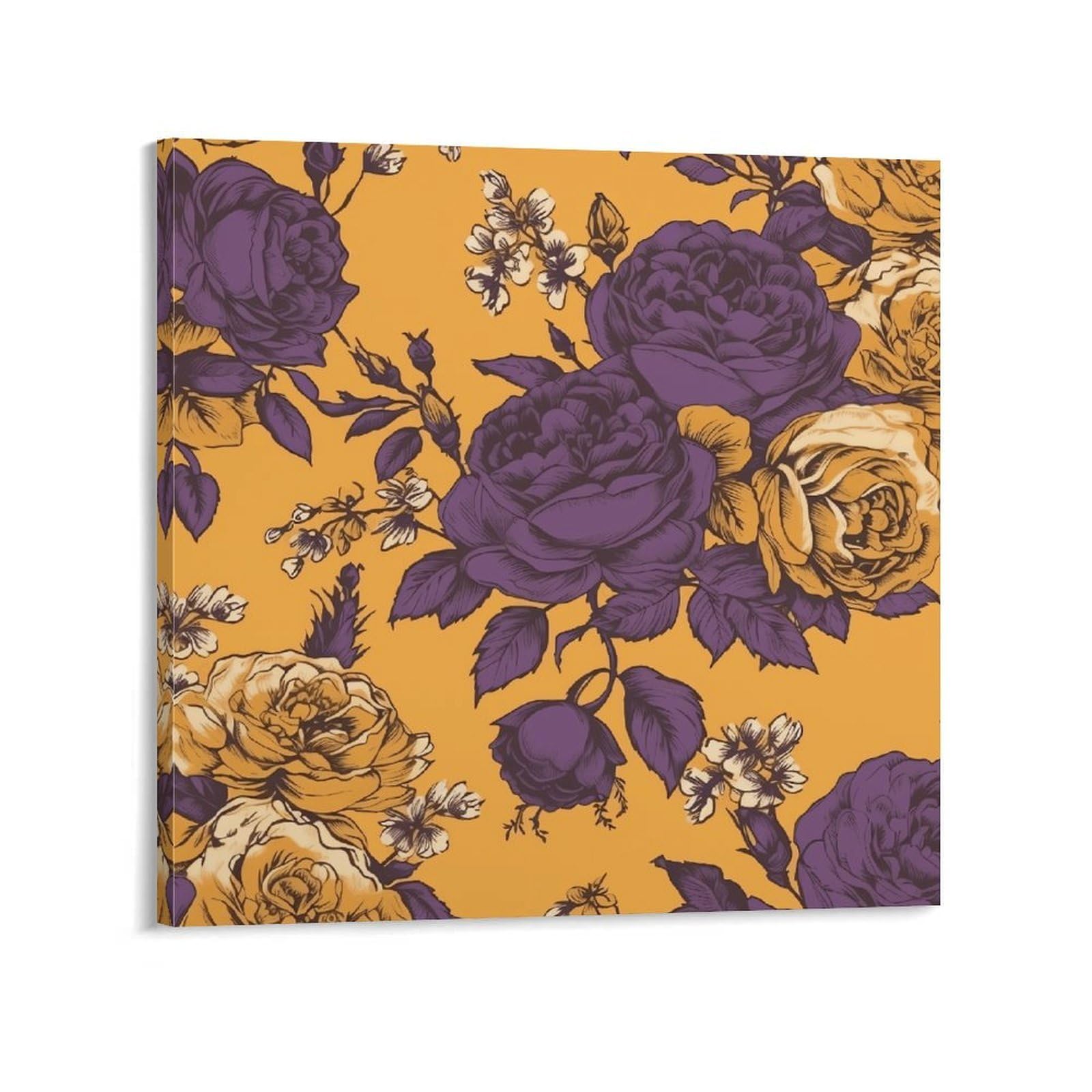 Roses And Purple Flowers Canvas Wall Art for Bedroom 12x12inch(30x30cm) Canvas Prints Artwork for Walls Modern Picture Artwork Painting for Living Room Aesthetic Wall Paintings for Bathroom Kitchen Of