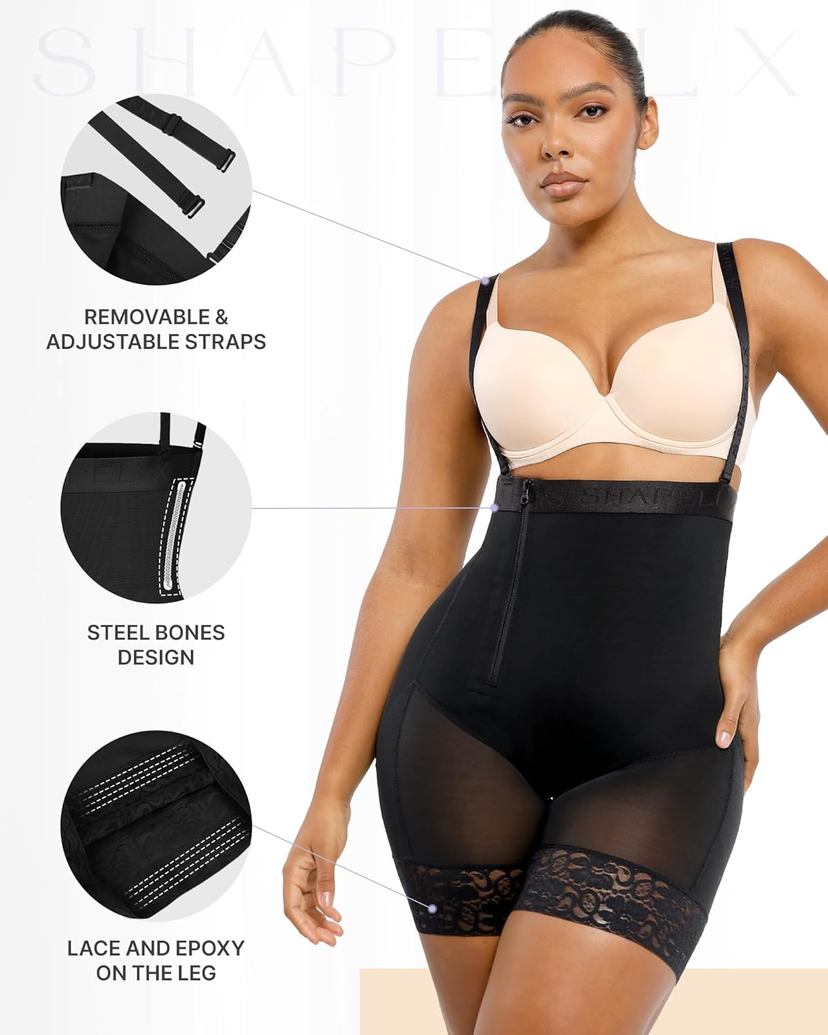 SHAPELLX Tummy Control Shapewear Faja Colombianas Side Zipper Body Shaper Plus Size Postpartum Bodysuit With Butt Lift - Image 4