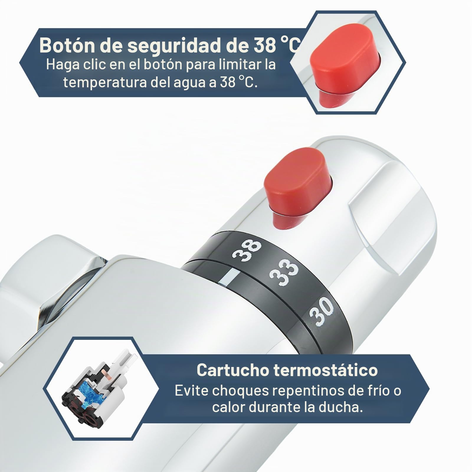 Grifo para bañera con termostato para montaje en pared, cromado