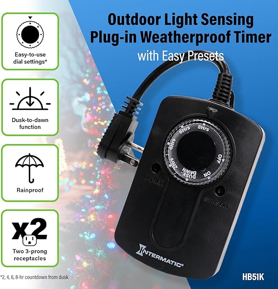 Intermatic HB51K 24 Hour Outdoor Timer with Photocell Light Sensor, Weatherproof