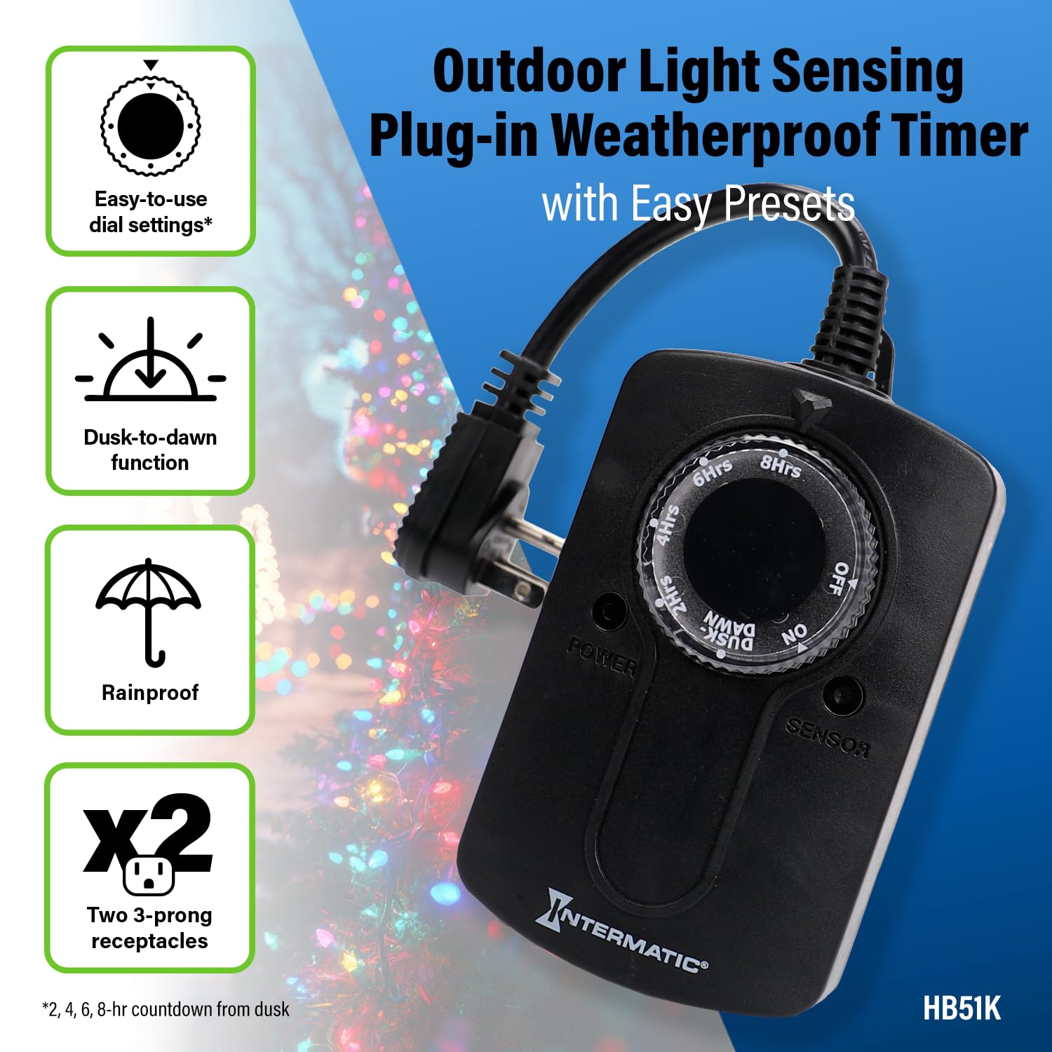 Intermatic HB51K Timer per sensore di luce all'alba per esterni, 8-amp, 2 uscite, Nero