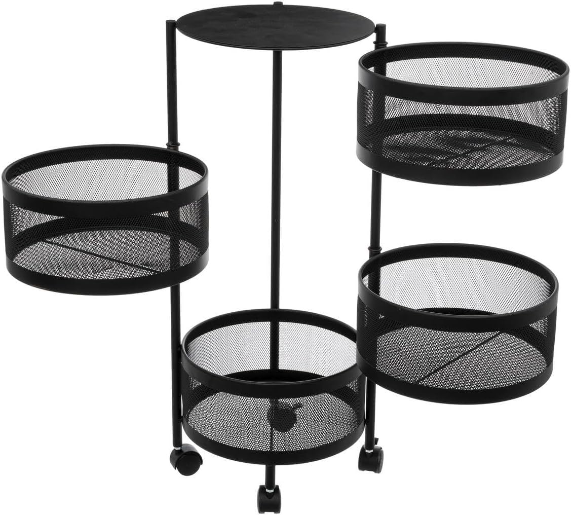 Deconation Resserre 4 Paniers Rotatifs sur Roues en Acier Noir | H 75 Cm X D 30 Cm | Etagère De Rangement Cuisine, Salle De Bain, Bureau...