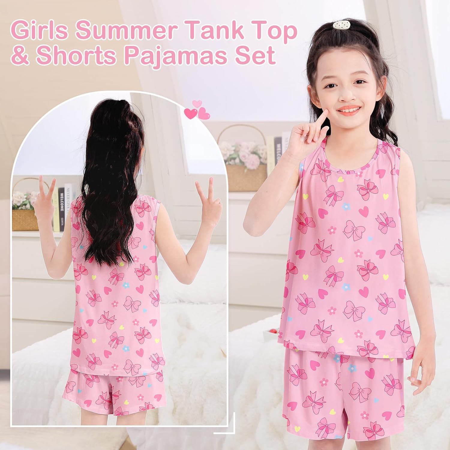 MHJY Toddler Girls Pajamas Sleeveless Pajamas for Kids Soft Tank Top & Shorts Girls Pajama Set - Image 2