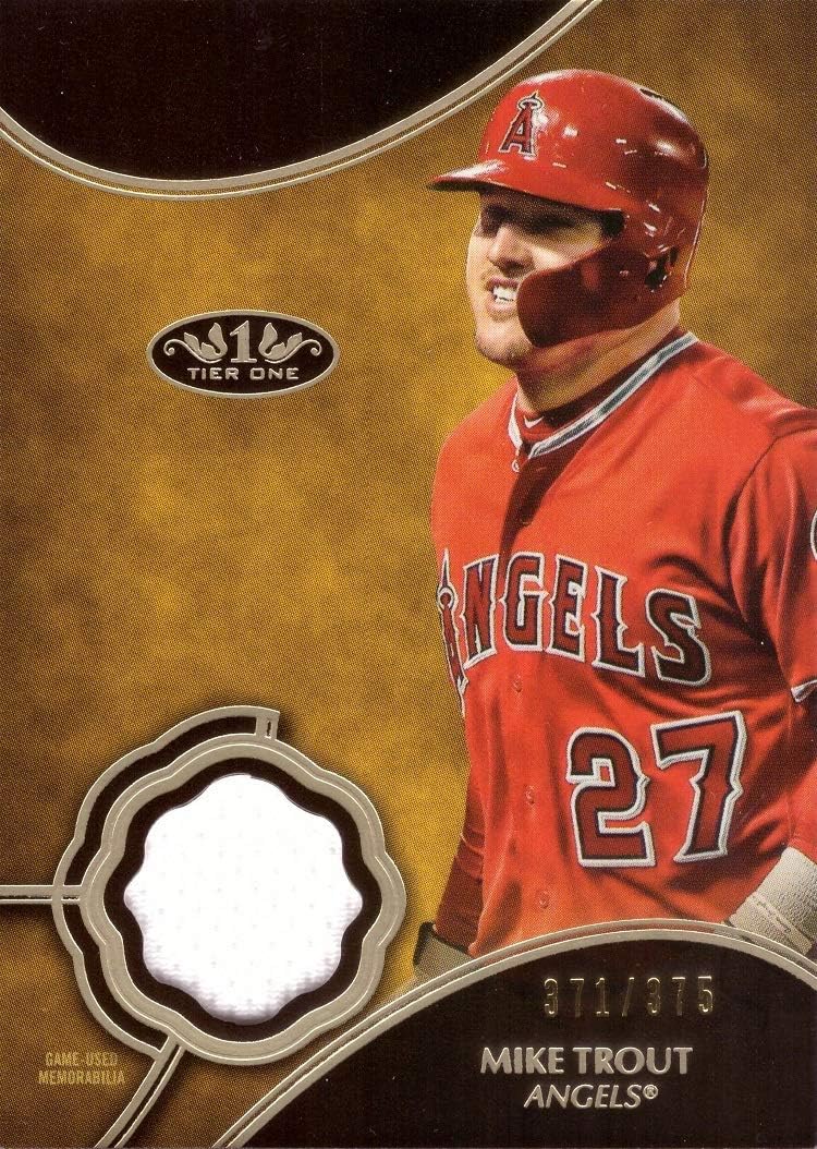 2019 Topps Tier One Relics #T1R-MT Mike Trout Game Worn Angels Jersey Baseball Card - White Jersey Swatch - Only 375 made!