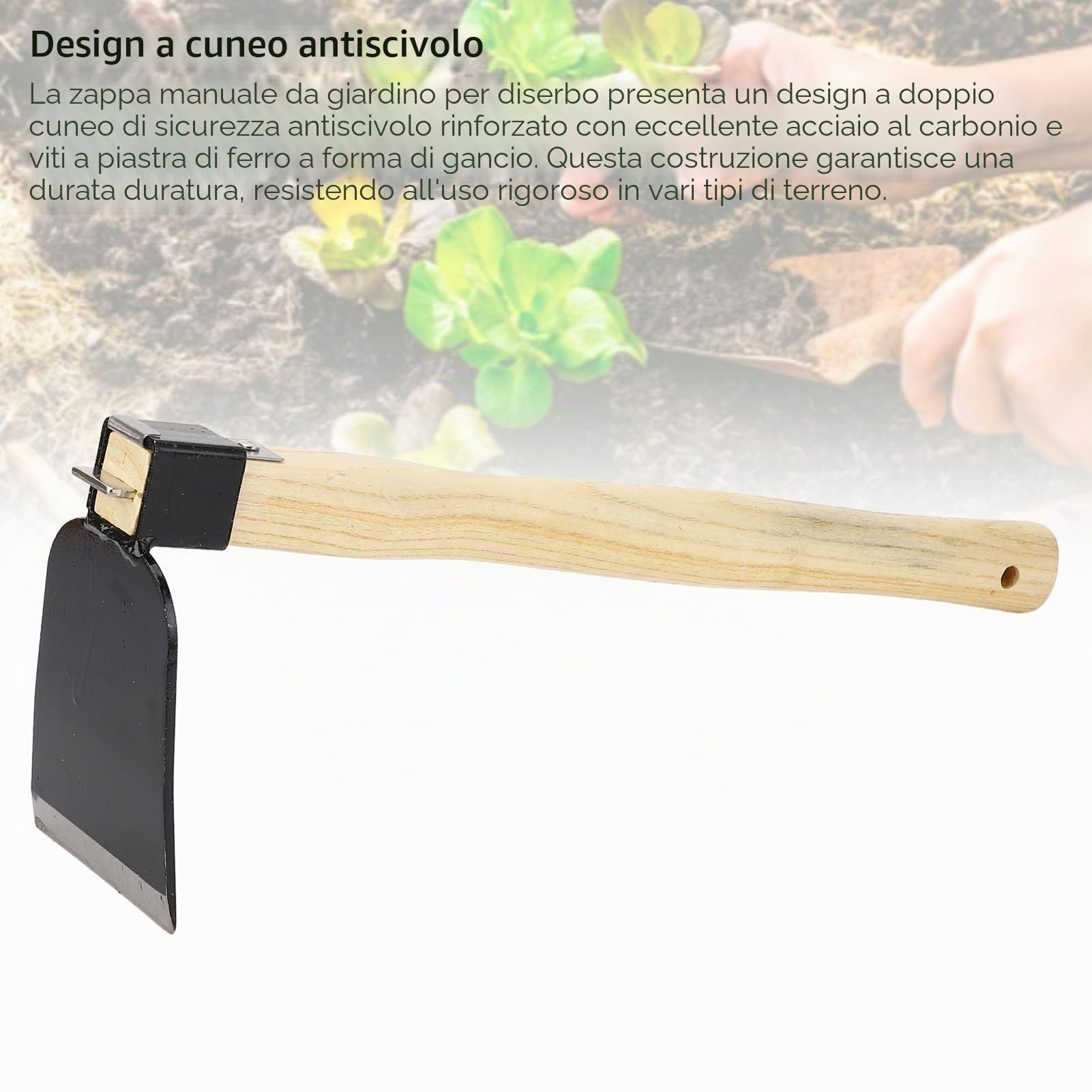 Zappa Giardino Portatile con Manico in Legno - Strumento da Giardinaggio per Scavo, Piantare e Diserbo