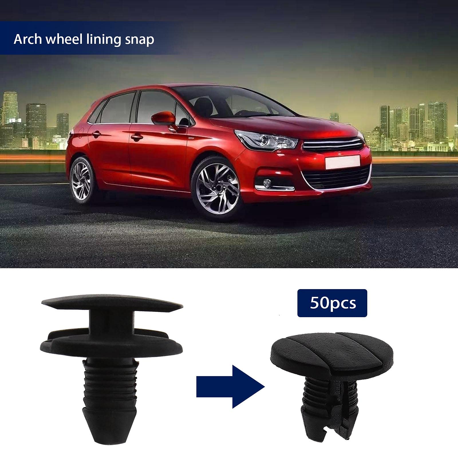 Set 50 Clip Paraurti Auto In Gomma Nera – Per Fiat Ducato, Boxer, Peugeot, Citroen, Foro 9 Mm