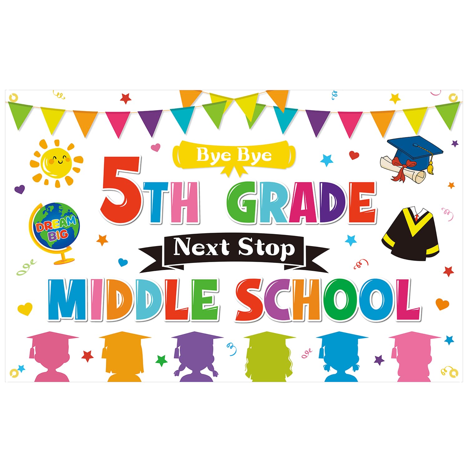 YEIRFYY Bye Bye 5TH Grade Next Stop Middle School Backdrop Banner Colorful 5th Grade Graduation Party Decorations Peace Out Fifth Grade Grad