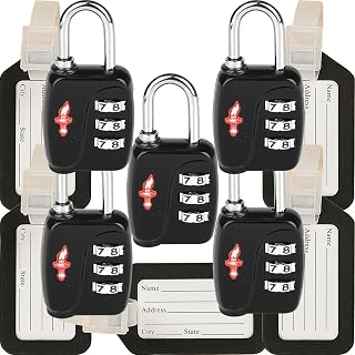 dwoyow 5 Sets TSA Approved Luggage Lock Combo - Secure Travel Essential w/Free Luggage Tag! Combination Lock for Suitcases, Backpacks, Gym Lockers & School