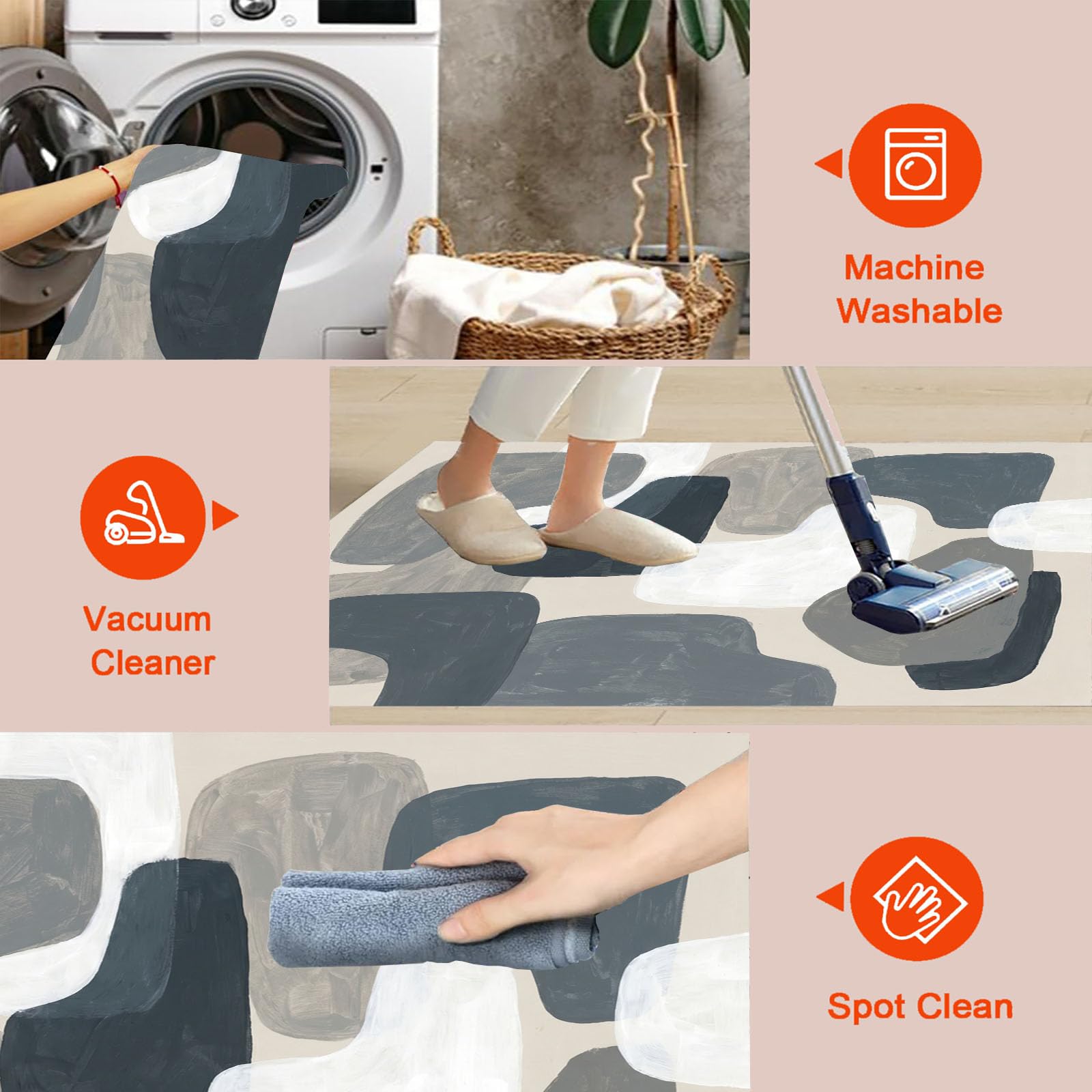 Tapis Rond Blocs De Couleur Irréguliers 100cm, Minimalisme Nordique Lavable en Machine Tapis Rond pour Salon, Antidérapant, Imprimé pour Salle à Manger, Chambre, Nurserie, Gris-Brun