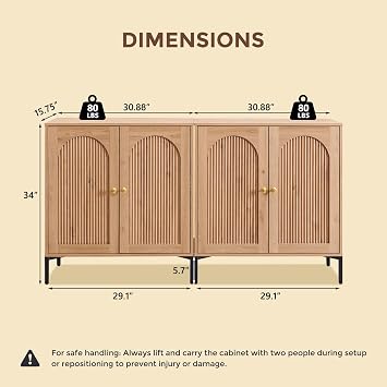 IFGET 61.75 W Modern Arched Sideboard Buffet Cabinet with Storage, Natural | Fluted Arch Sideboard Cabinet w/Adjustable Shelves, Wooden Modular Kitchen Cabinet for Dining& Living Room, Entryway