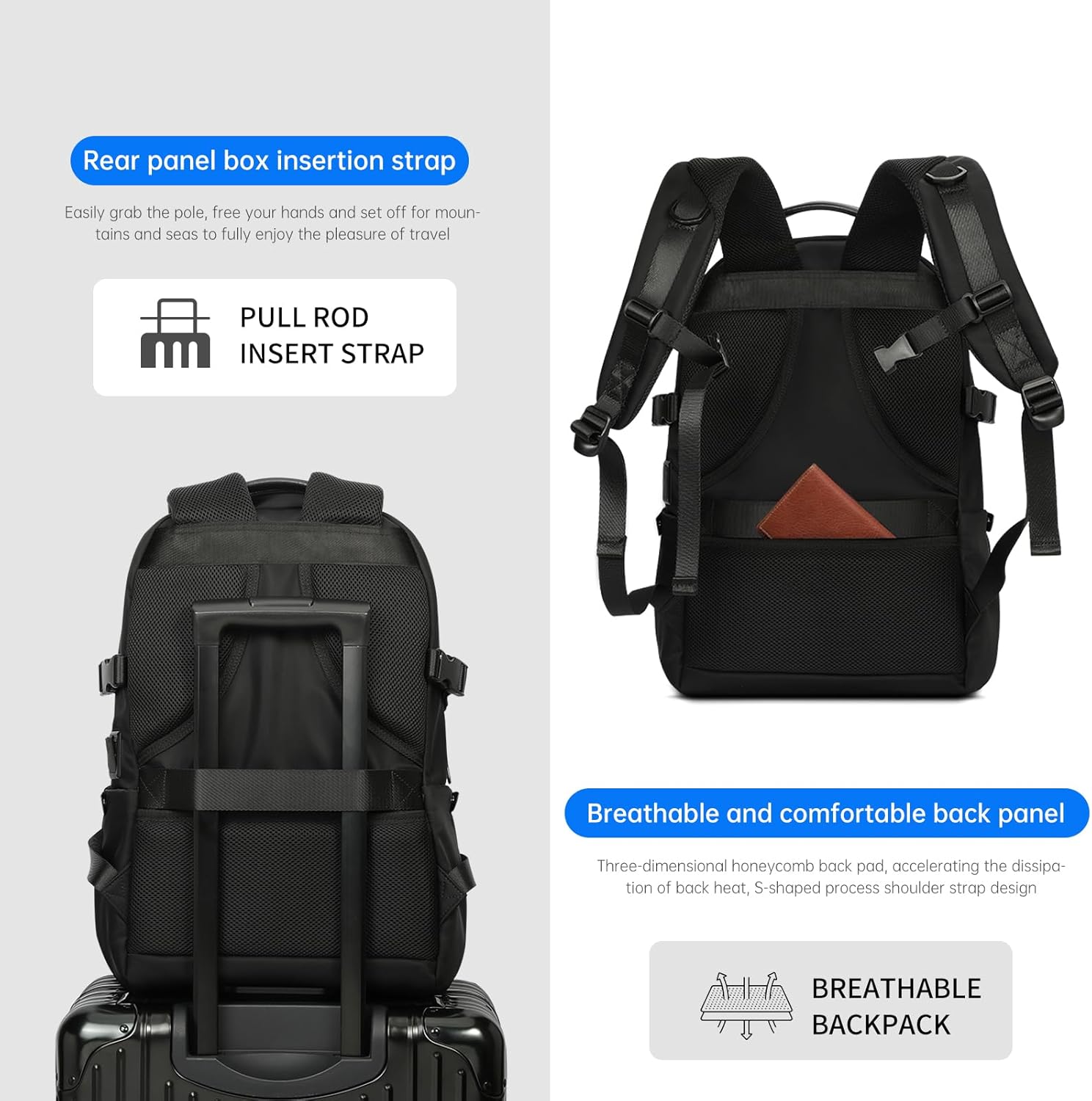 Laptop Backpack for Men, Business Backpack with USB Charging for 15.6 Inch Computer Bag, 30L Black Lightweight Anti-theft Water-Resistant Backpack, Suitable Business Work College Travel