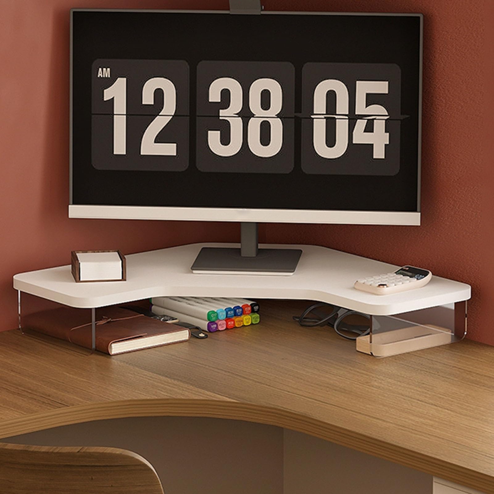 Support de moniteur d'angle triangulaire en acrylique pour bureau et ordinateur portable