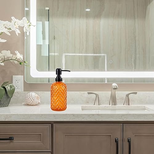 Miniatura 6 de Dispensador de jabón de vidrio de 12 onzas con bomba de acero inoxidable 304 negro a prueba de óxido, dispensador de jabón de vidrio recargable para