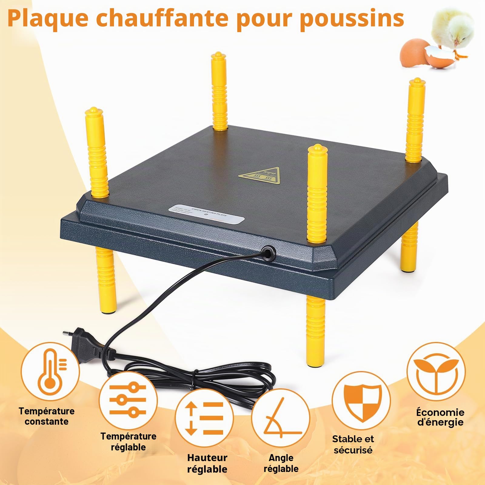 EFUTURETIME Plaque Chauffante pour Poussins 22 W, Panneau Chauffant Poussin 31 x 31 cm, Chick Heating Plate Hauteur Réglable