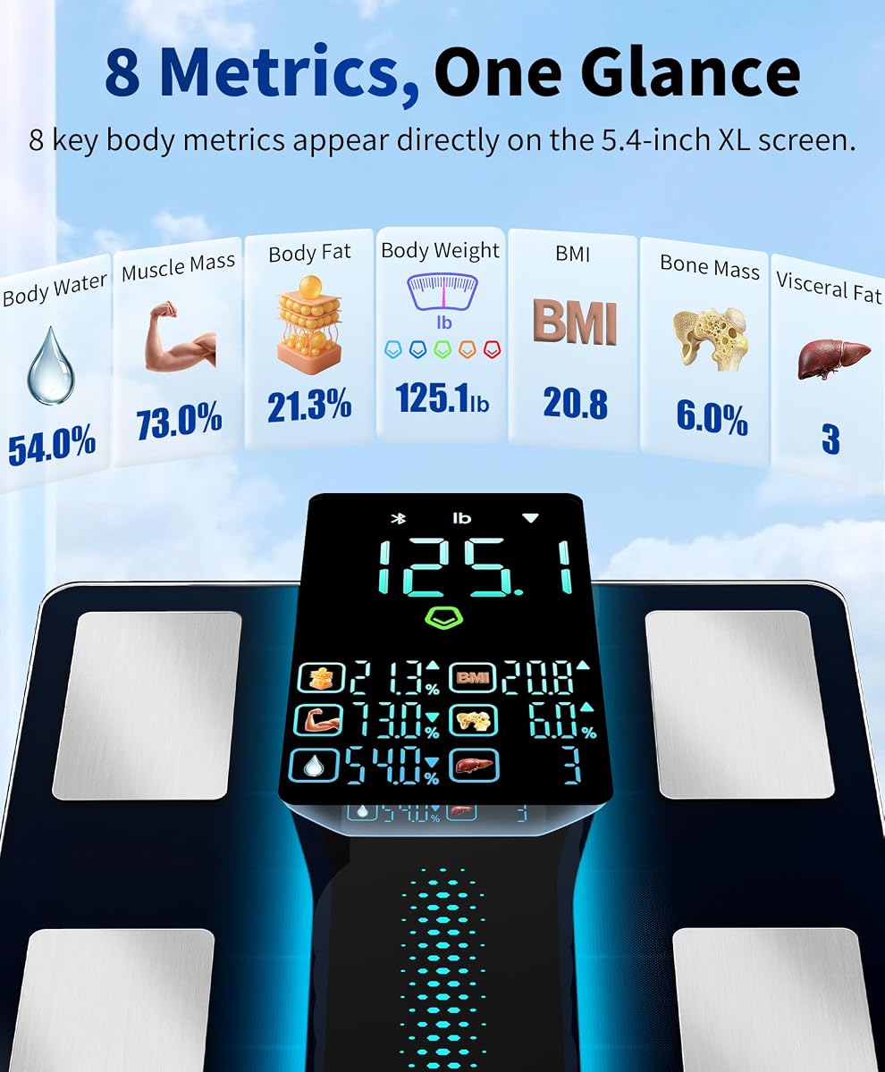 LOFTILLA Smart Scale with BMI, Body Fat, Muscle Mass, 8-in-1 Display 11“ x 11" Black image 1