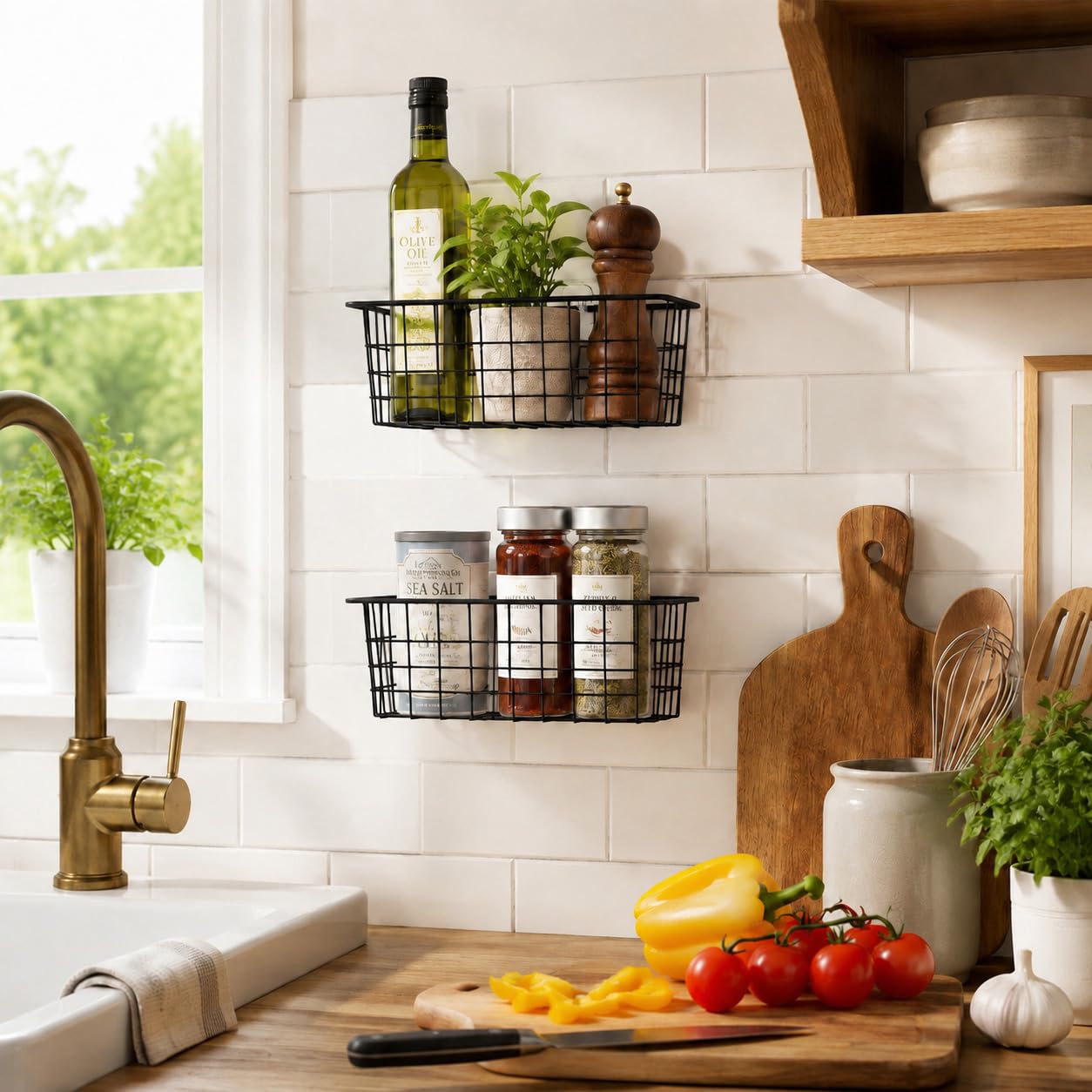 MaraFansie Cestas de cocina colgantes de alambre para organizar la puerta del armario, paquete de 2, color negro