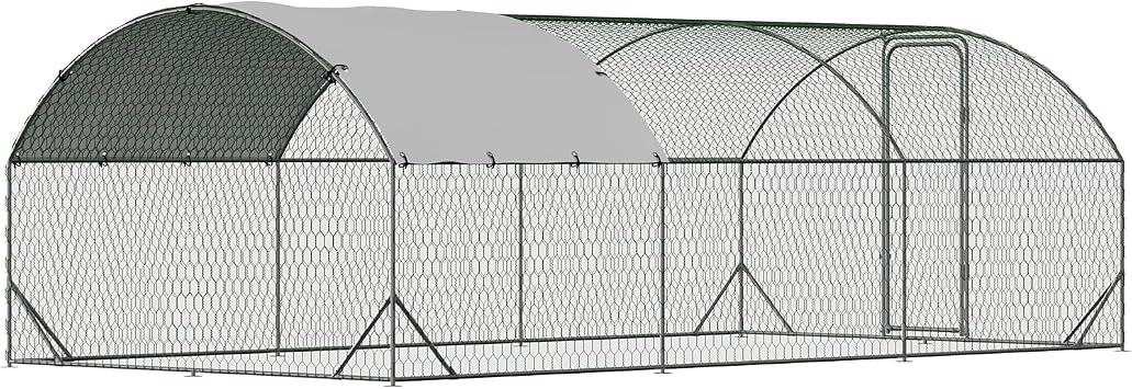 Large Chicken Coop Metal Chicken Run for 30 Chickens,Chickens Poultry Cage with Water Poof & UV Resistance Cover,Bottom Support Reinforcement with Lockable Doors for Outdoor,9.8 W x 19.7 L x 6.6 H
