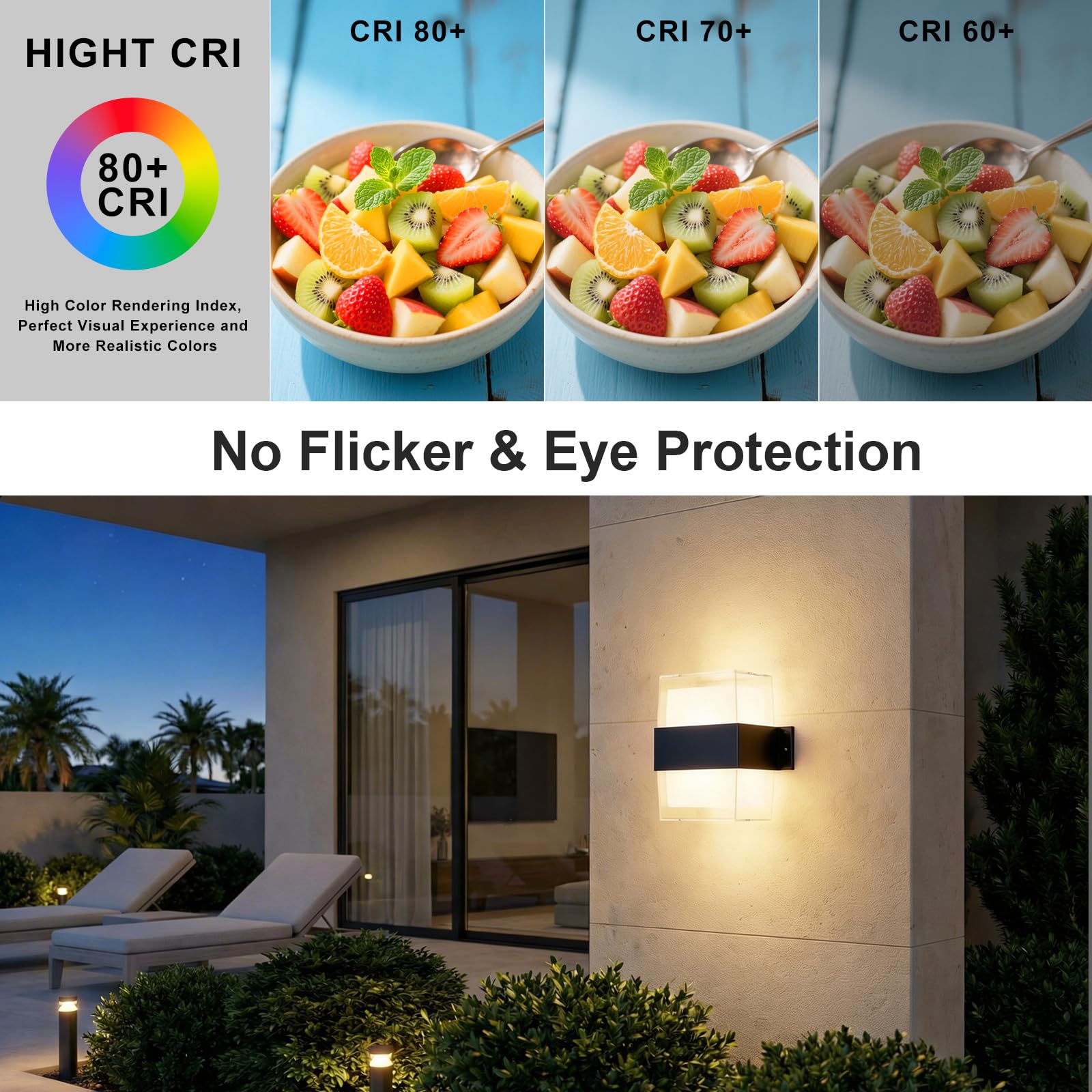 12W Applique da Parete LED Interno, IP65 Lampada da Esterno a Parete Moderna, 1200LM 3000K Up-and-Down Illuminazione, Luce Bagno da Muro per Soggiorno, Camera da Letto, Balcone, Nero 2 Pezzi