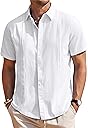 J.VER Mens Linen Shirts Short Sleeve Button Down Shirt Casual Cuban Guayabera Lightweight Summer Beach Solid Tops