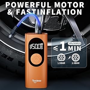 Tire Inflator Portable Air Compressor with Auto Shut-Off and Led Light, 150PSI Cordless Air Pump with Digital Pressure Gauge, 20s Fast Inflate Electric Bike Pump for Car, Motorcycle, Bicycle, Ball