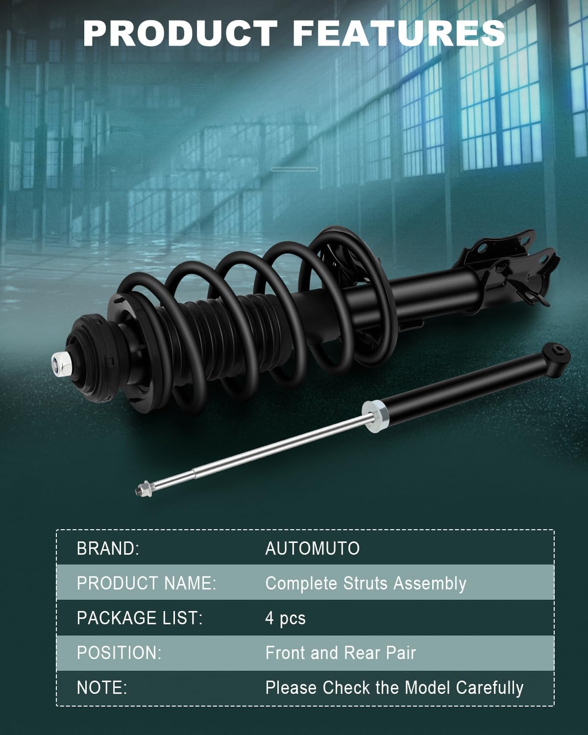 AUTOMUTO Front and Rear Pair Complete Struts Spring Assembly Shock Absorber Compatible with 2004-2011 for Chevy Aveo 2009 for Pontiac G3 2005-2008 for Pontiac Wave Struts 172296 172295 5794