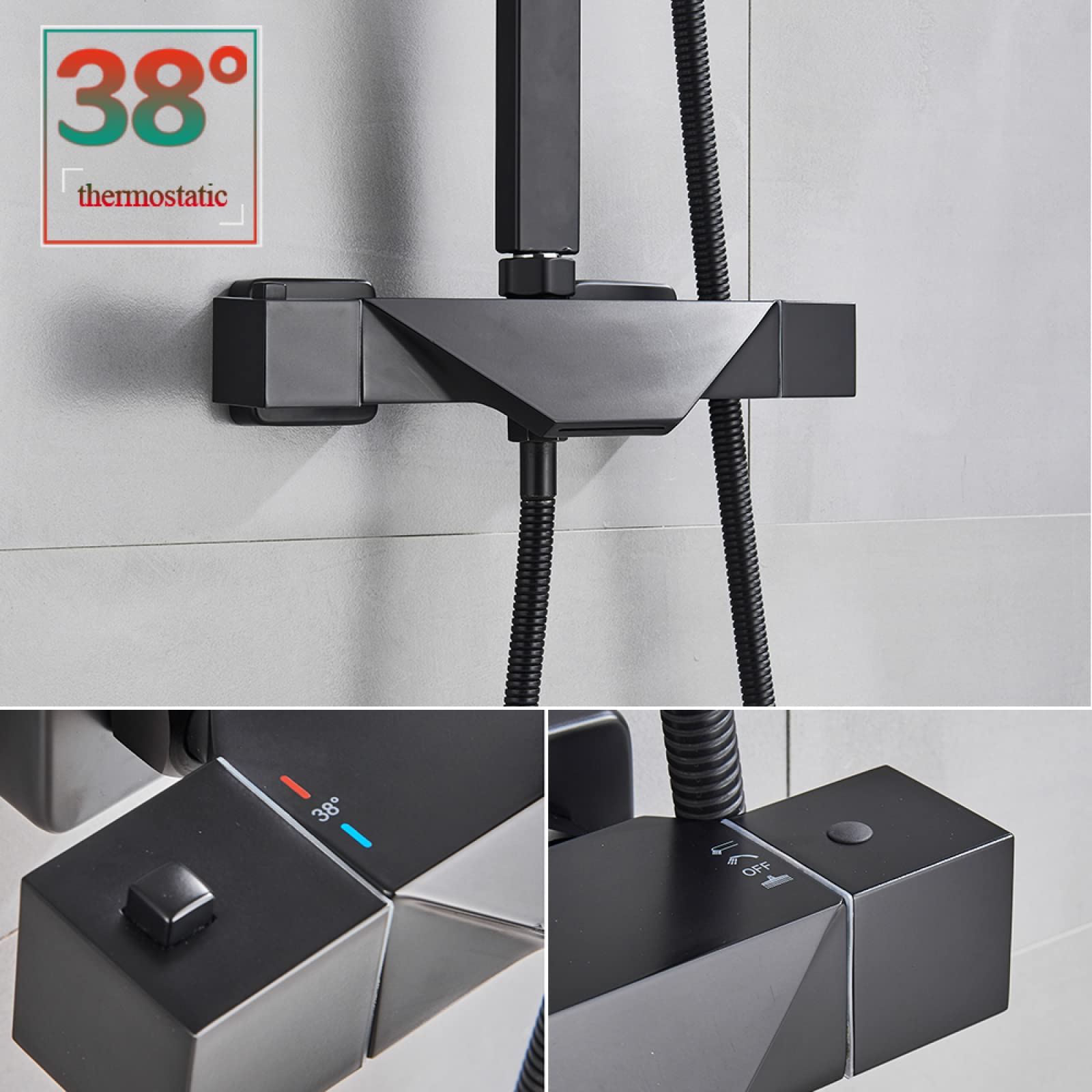Grifo de Ducha termostático para baño, Grifo Mezclador Tipo Lluvia de 8 Pulgadas, Grifo de baño con termostato, Cromado A