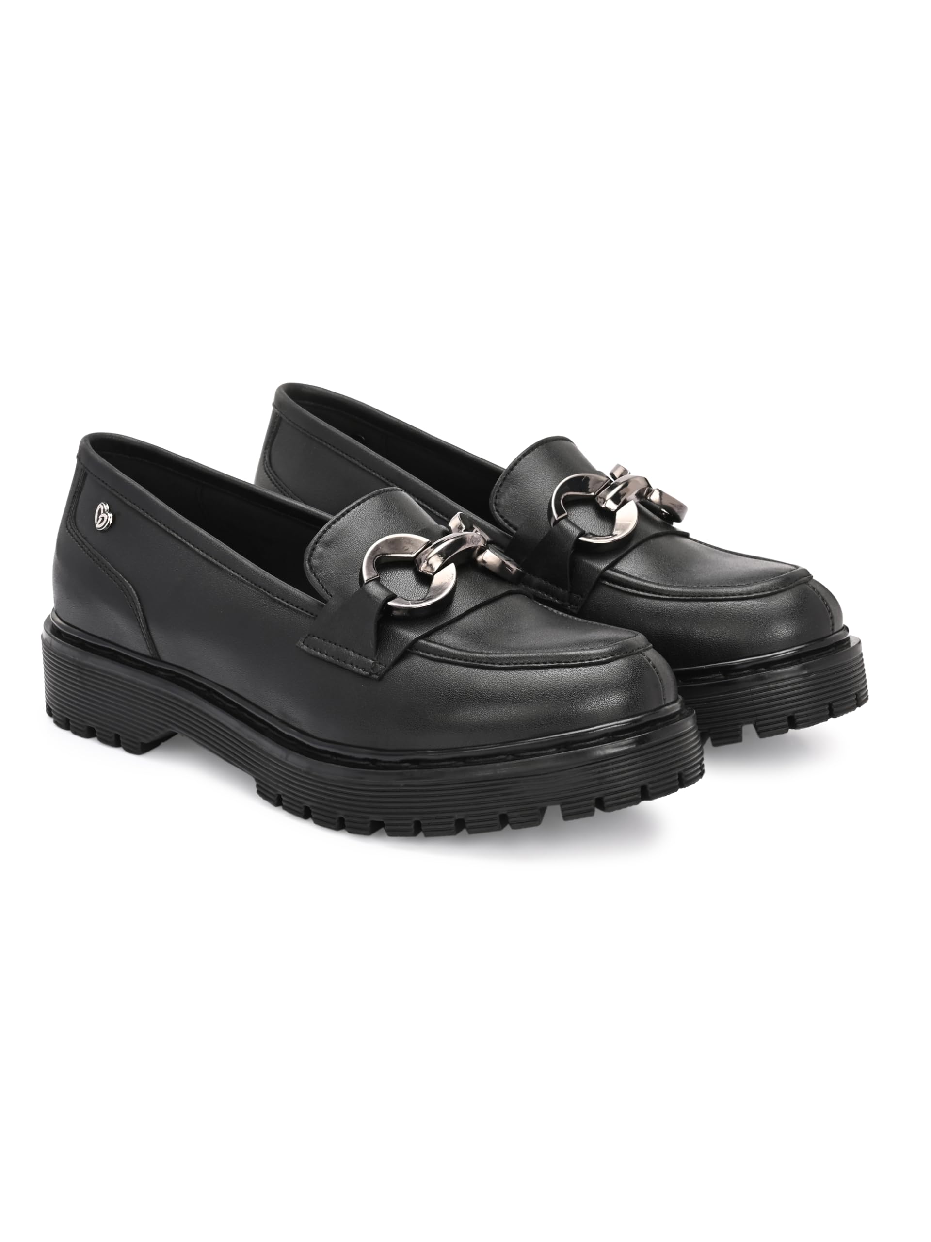 delize Women's Platform Loafers, Black Leather, Chain Detail, Chunky Sole, Slip-On Style-picture-43