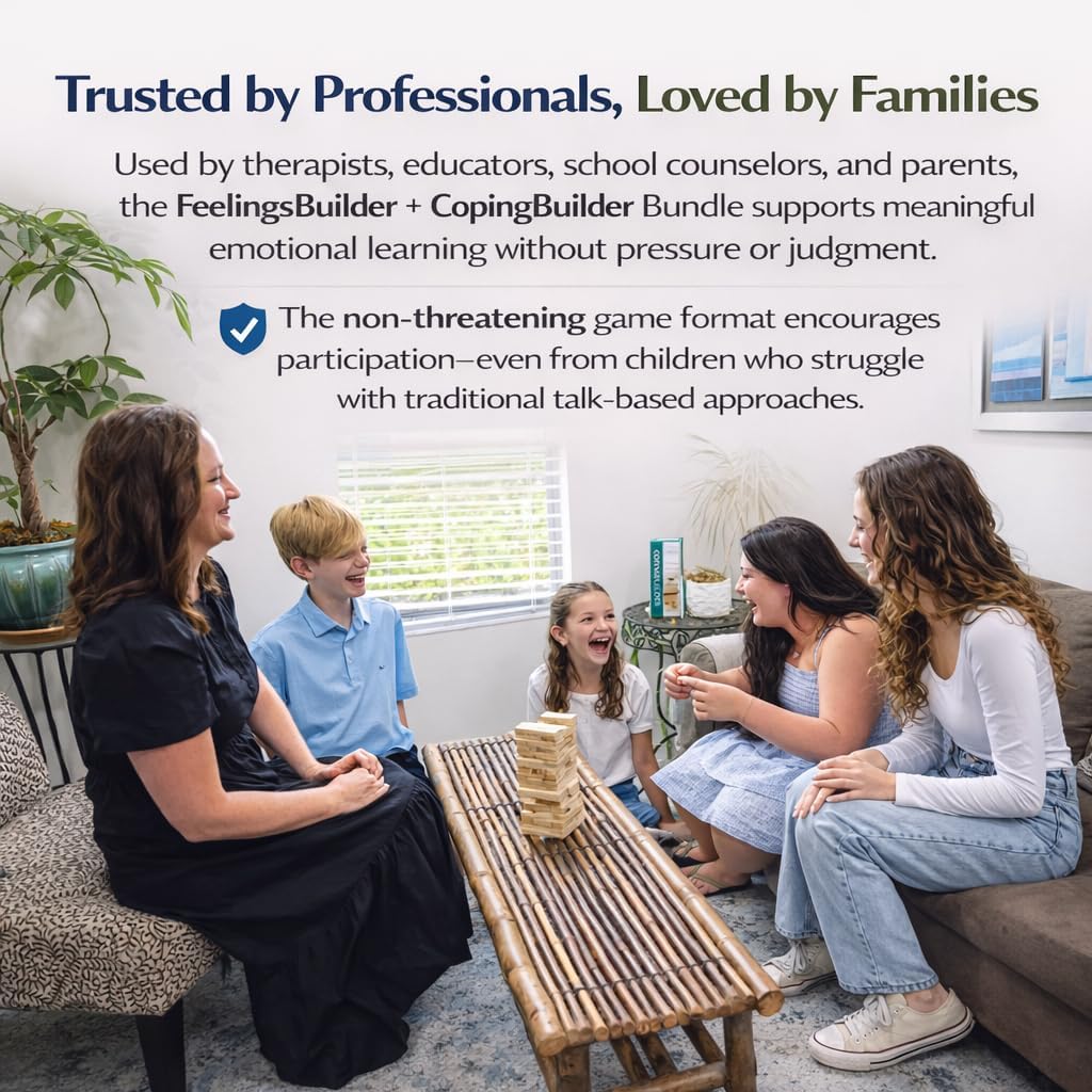 SEL Therapy Game Bundle – FeelingsBuilder + CopingBuilder Emotional Awareness & Coping Skills Games for Kids & Teens, Social Emotional Learning Tool for Home, School & Counseling