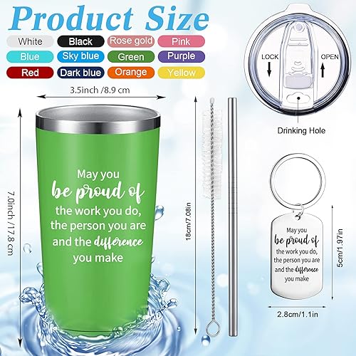 Miniatura 2 de Inbagi 12 juegos de vasos con llavero con texto en inglés "Thank You Be Proud" para mujer, vaso aislado de acero inoxidable de 20 onzas con tapas