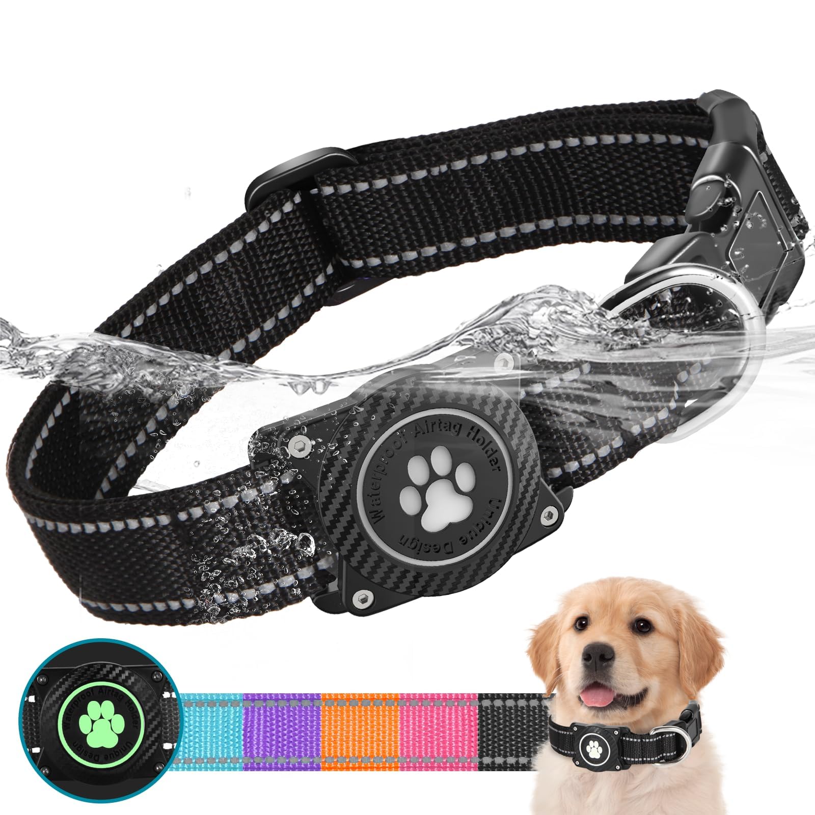 Image showcasing Airtag Dog Collar, Nylon Collar with Waterproof Air Tag Holder ...