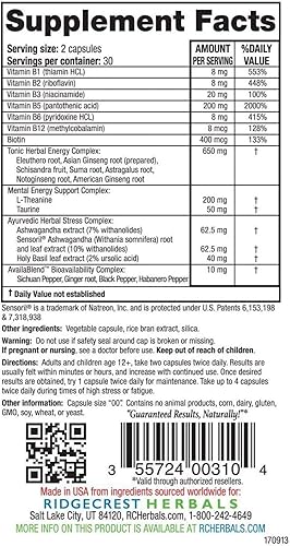 Miniatura 2 de RidgeCrest Herbals Adrenal Fatigue Fighter, Adaptógeno Stress Support, 60 cápsulas veganas