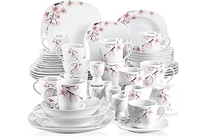VEWEET 50-Piece Ceramic Dinnerware Set for 6: Floral Porcelain Plates, Bowls, Mugs,...