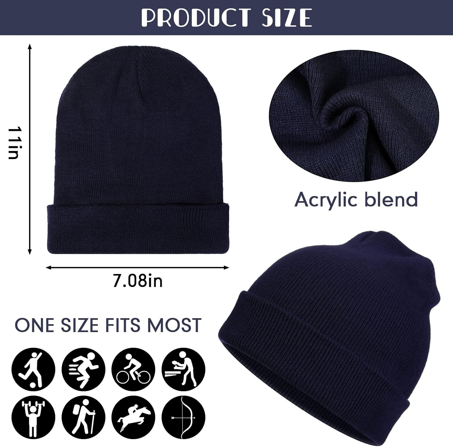 Handepo 48 Pieces Winter Beanies Bulk, Solid Color Beanies, Knitted Beanie Hat, Warm Cozy Cuffed Skull Caps for Adults Women - Image 2