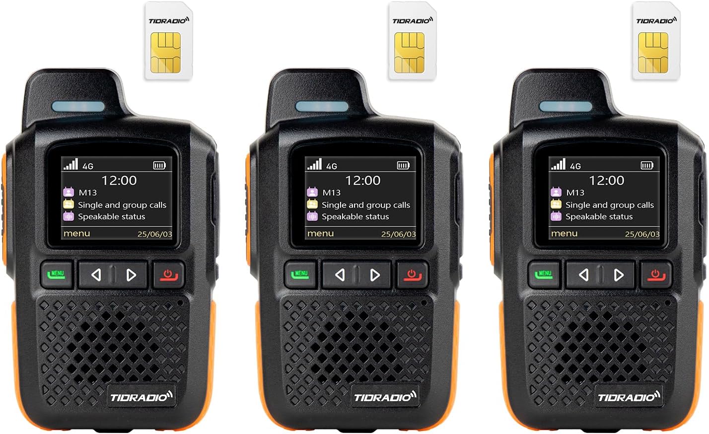 TIDRADIO TD-M13 Global Rapid Walkie Talkies Unlimited Range 4G LTE PoC(Push-to-Talk Over Cellular) Radios Nationwide PTT Long Range Two Way Radio for Family,Company,Logistics with SIM Card (3Pack)