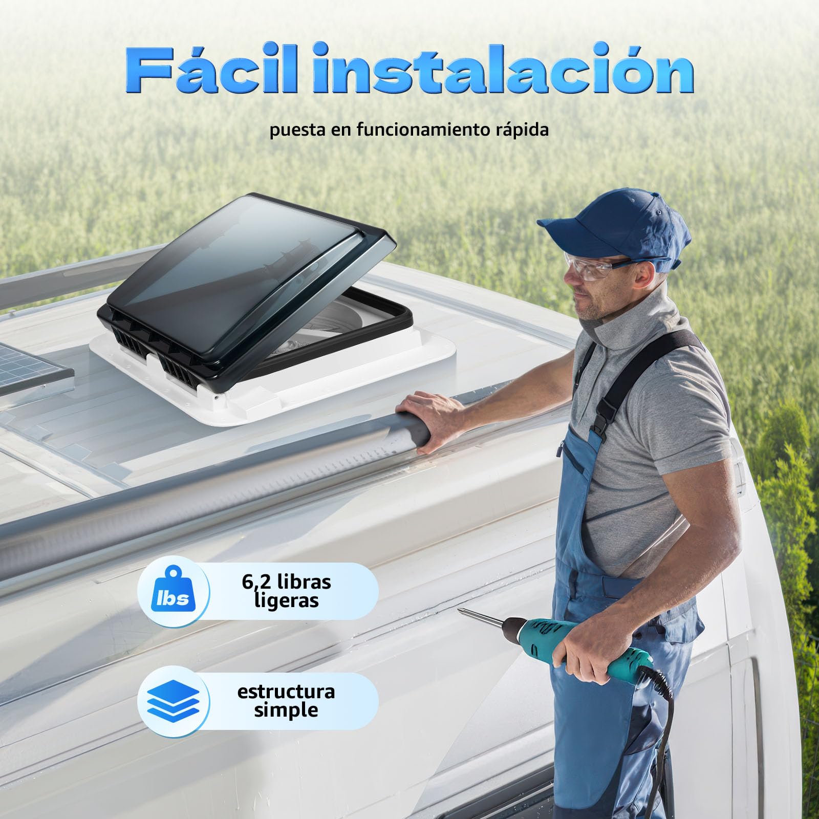 Claraboya Caravana 28 x 28 cm ,12V Claraboya Ventilador para Caravana con Luz LED , Claraboya Camper ,IP68 , Silencioso 65dB , Incluye Red Antimosquitos , para Autocaravanas , Motorhomes