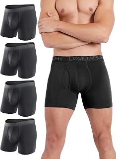 Men's Underwear Bamboo Rayon Boxer Briefs Breathable Trunks with Fly in 4 or 6 Pack