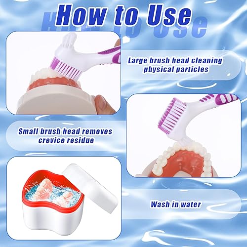 Miniatura 5 de Patelai 2 cajas de dentadura postiza tazas de baño con 2 cepillos limpiadores de dentaduras postizas, estuche limpiador de dentaduras postizas,