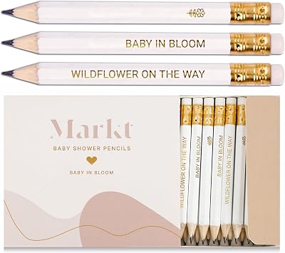Baby in Bloom Game Pencils for Baby Shower Games Boy or Girl - 24 Mini Pencils for Games, Party Favors, Decorations and Party Supplies - Small Pencil Pens for Guests, Prizes for Game Winners Adults