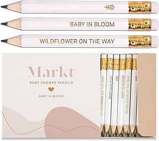 Baby in Bloom Game Pencils for Baby Shower Games Boy or Girl - 24 Mini Pencils for Games, Party Favors, Decorations and Party Supplies - Small Pencil Pens for Guests, Prizes for Game Winners Adults