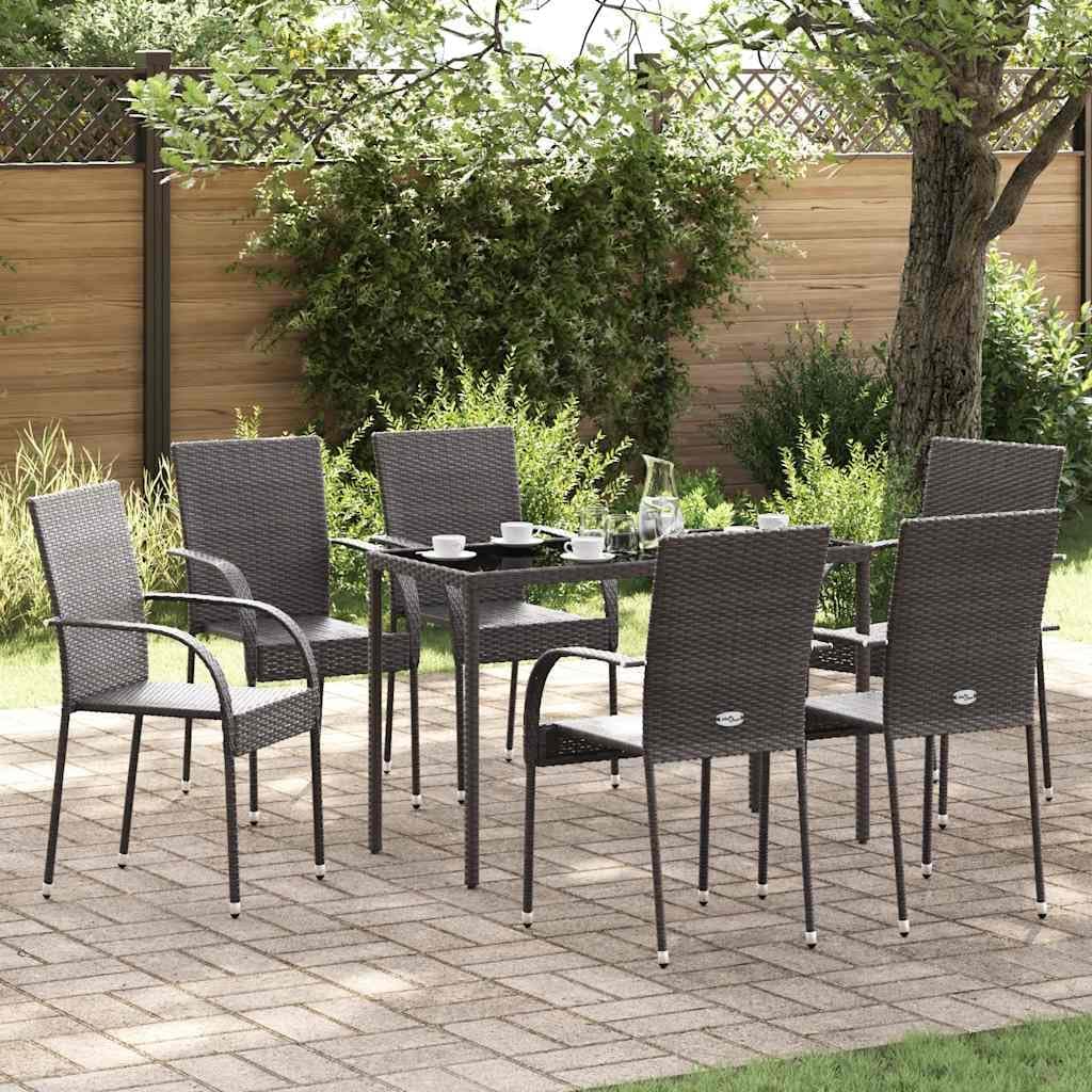 6-Pack Stackable PE Rattan Outdoor Dining Chair Set 21 x 22 x 37 in, Powder-Coated Steel Frame Modern Patio Chairs for Garden, Balcony, Restaurant