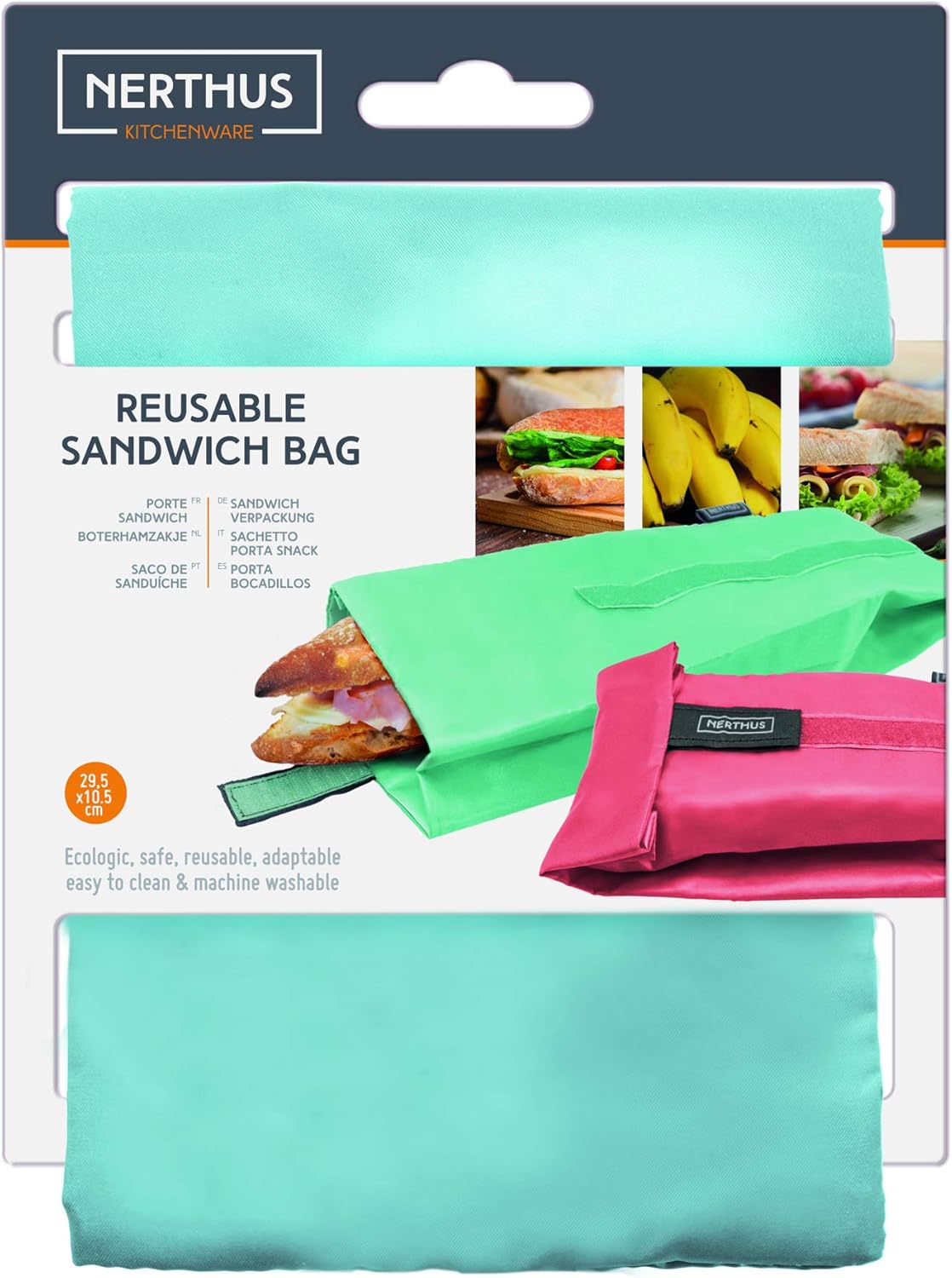 NERTHUS FIH 734 Reusable Snack Bag, Pastel, Eco-Friendly, Adaptable, Easy to Clean and Machine Washable, 10.5 x 10.5 x 30 cm - Image 5
