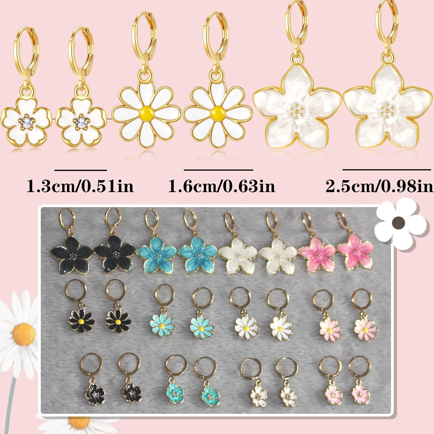 Flower Earrings, 4 Pairs Daisy Earrings Small Daisy Drop Dangle Earring, Spring Earring for Women - Image 4