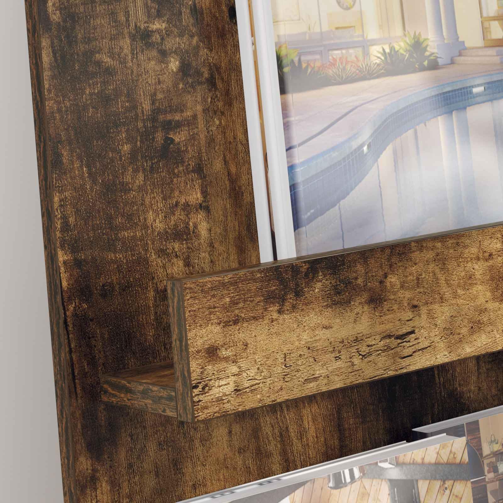 Mangloder - Portariviste in rovere affumicato, 43 x 11 x 102 cm, con 3 ripiani, portariviste e portariviste, per soggiorno, ufficio, angolo lettura e interni
