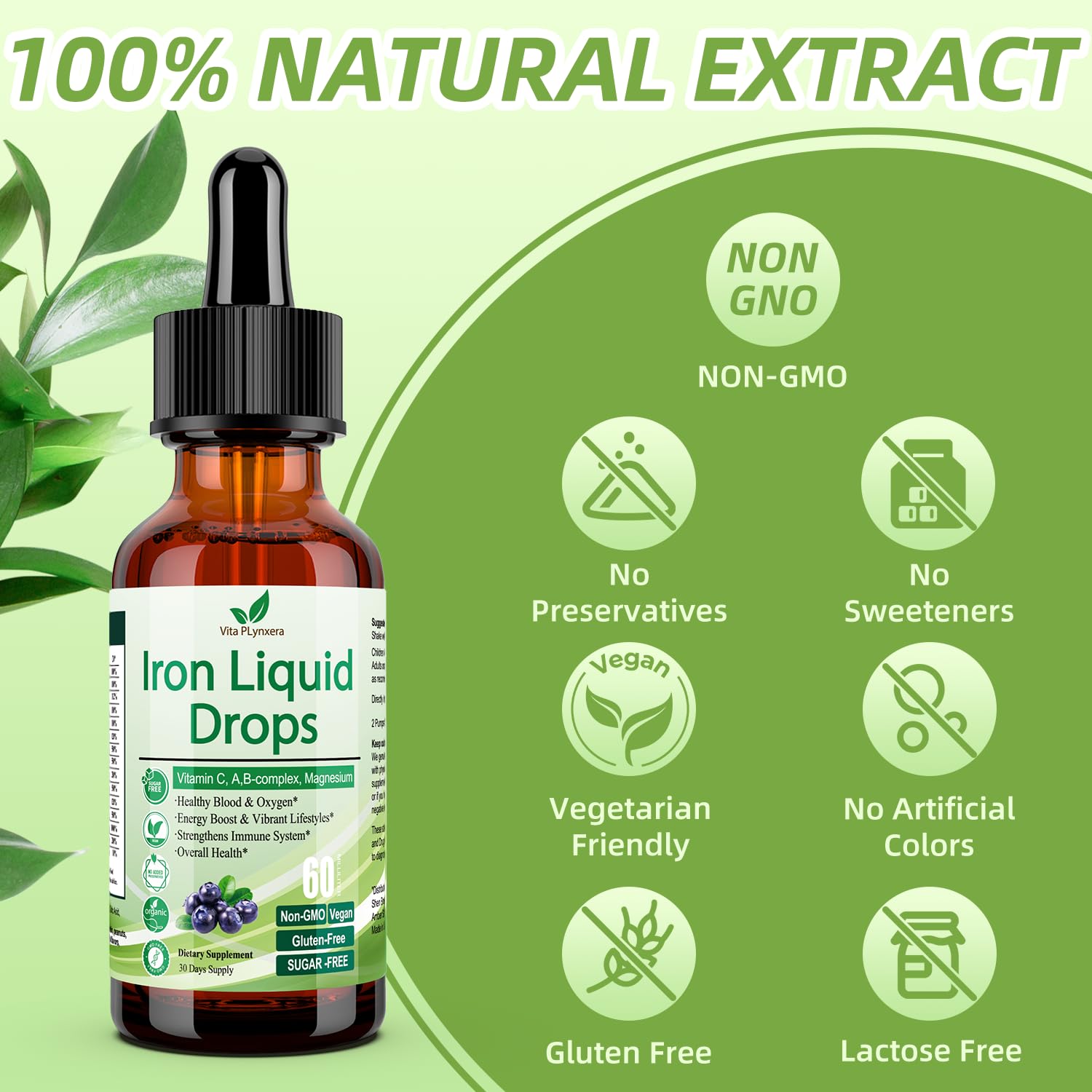 Liquid Iron Supplement for Women Men & Kids, Vegan Iron Drops with Vitamin C D, B12, B-Complex, High Potency Liquid with Multivitamin for Anemia, Energy Support, Blood, Magnesium Gentle — Amazon image 6